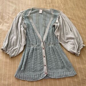 Nanette Lepore Light Blue Knit Button-Front Cardigan with Puff Sleeves size S